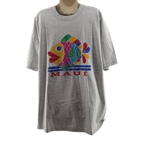 Vintage Maui T-Shirt Mens Xlarge Grey Hawaii Fish Island Colorful Single Stitch